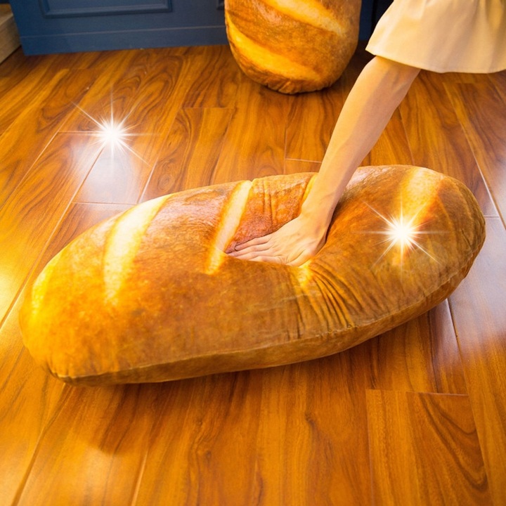 3D Декоративна възглавница Хляб, 50 см, реалистичен дизайн, многоцветна