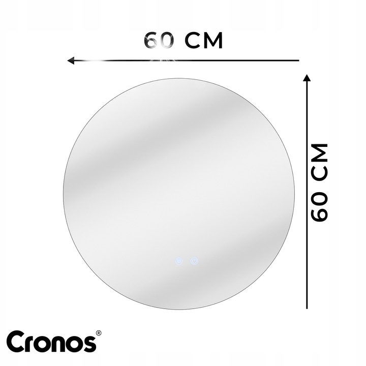 Огледало с LED осветление и подгряване, Cronos, 60 см, кръгло, тъч скрийн