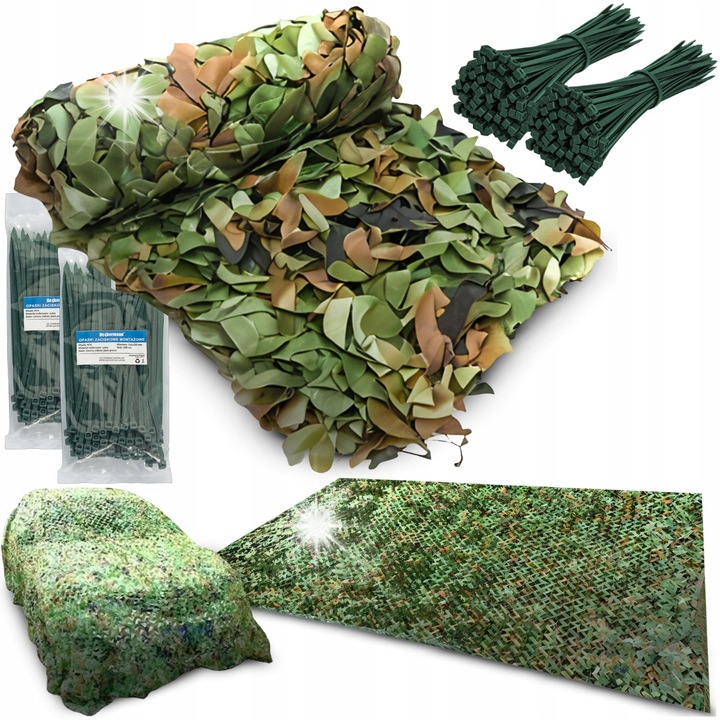 Heckermann katonai háló 3x5m, 200 kapocs, poliészter, zöld