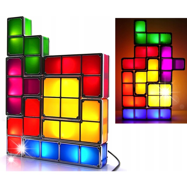 Lampa de veghe TETRIS, 7 elemente colorate, design creativ, 4x4cm, alimentare AC 110-220V