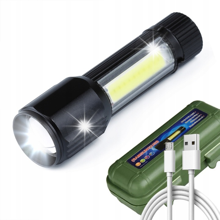 Lanterna tactica LED XPE-Q5 CREE cu functie ZOOM, 800 lumeni, 200m, 91x28mm, cu cablu micro USB
