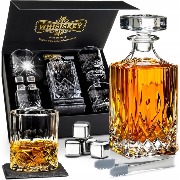 Set de whisky, carafa in forma de zagaz, 2 pahare, 4 pietre de racire, 1100 ml, 290 ml