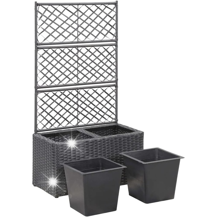 Ghiveci de flori cu suport, 58x30x107cm, 2 compartimente, gri, pentru balcon si terasa