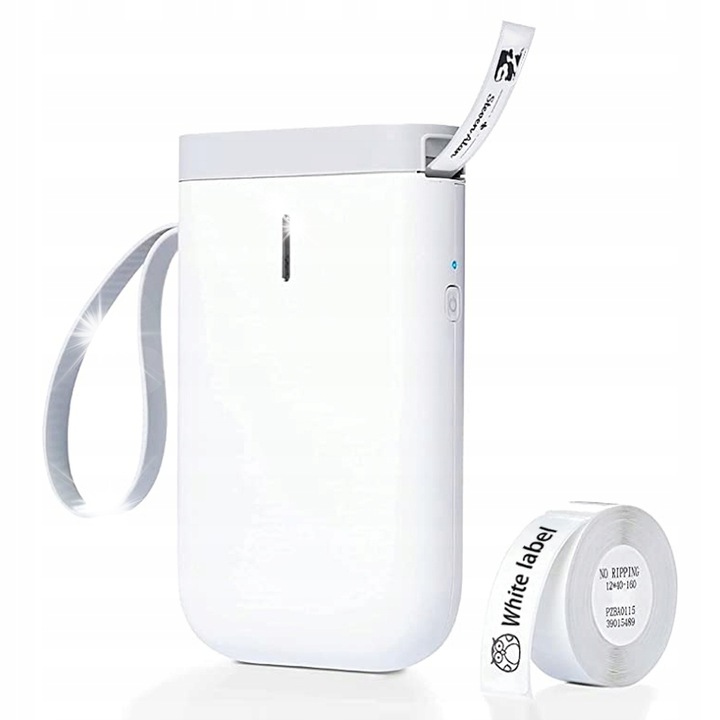 Мини термопринтер за етикети D11, Bluetooth, бял, 5,2x3,1x1,1 инча, комплект с кабел за зареждане и ролка етикети