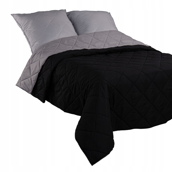 Cuvertura Pat 180x220cm Matlasata, Dubla Fata, Gri-Negru