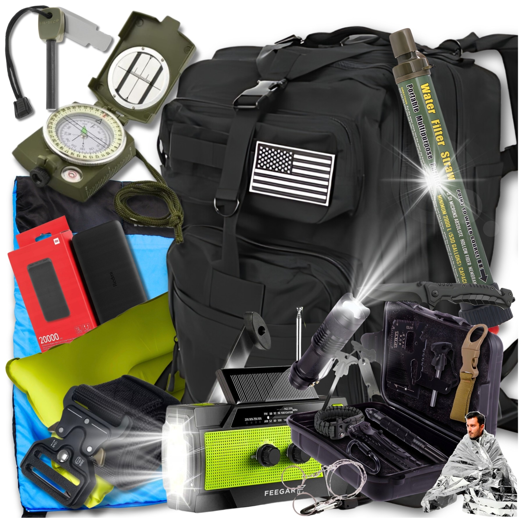 Set de supravietuire 2XL, rucsac militar 38L, sac de dormit