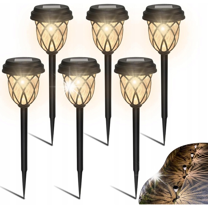 Set 6 lampi solare LED pentru gradina, efecte luminoase in forma de romb, rezistente la apa, montaj simplu