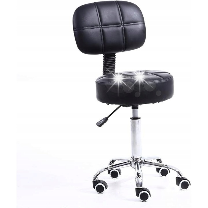 Въртяща се табуретка с облегалка, индустриален дизайн, черна, 50,5-64см, капацитет 135кг, комплект за бърз монтаж