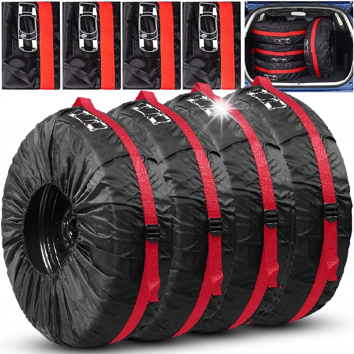 Husa roti, 4 bucati, negru/rosu, material oxford, dimensiune S