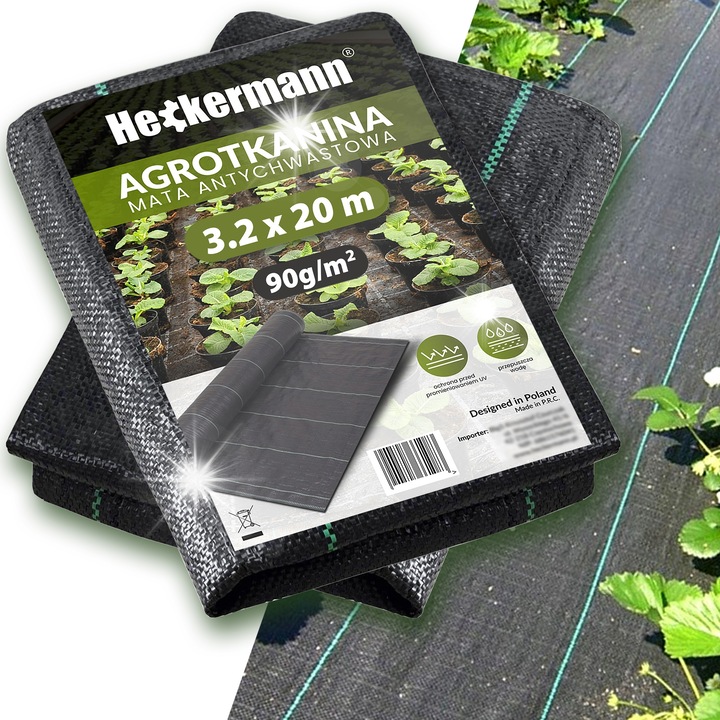 Fátyolfólia gyom ellen, 3,2x20m, 90g/m2, fekete, növényvédelemre