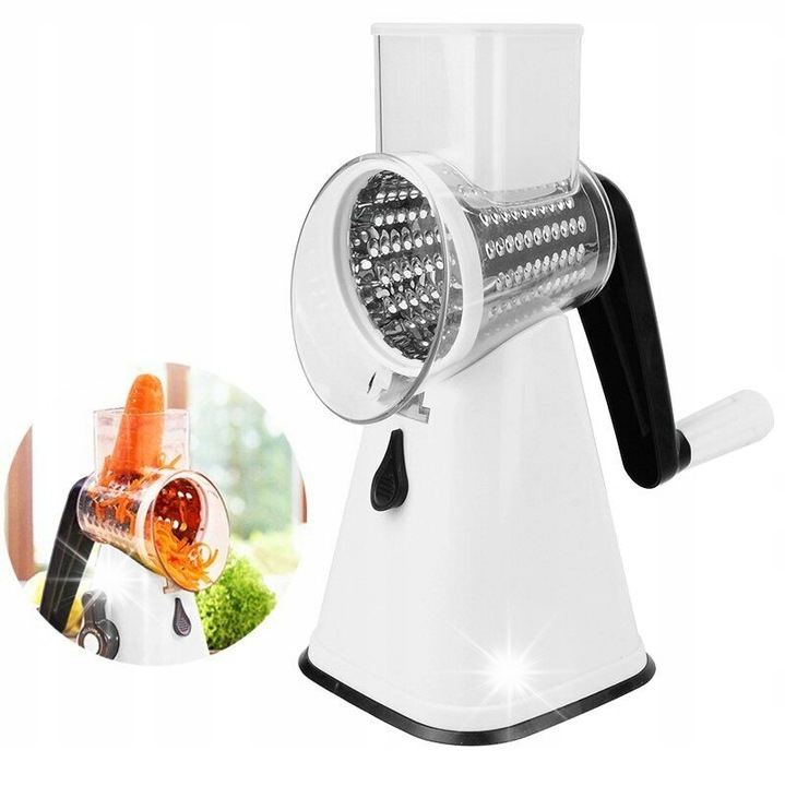 Taietor de legume, 3 in 1, alb, 13x27cm, set cu 3 lame interschimbabile