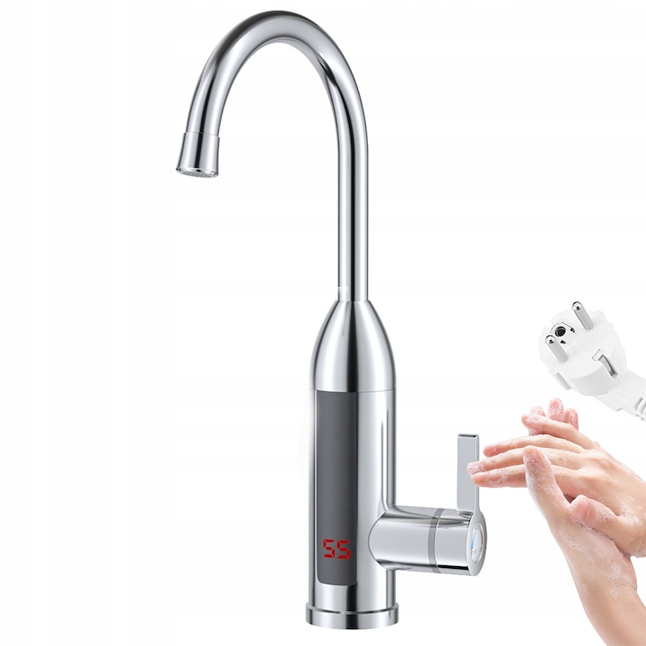 Incalzitor instant de apa electric, 3000W, reglare temperatura 15-45°C, rotire 360°, argintiu, 45x20x40cm