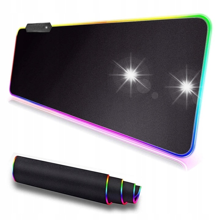 Mata gaming RGB LED, 90x40cm, 4 moduri de iluminare, antiderapant, rezistent la umiditate, set cu cablu USB