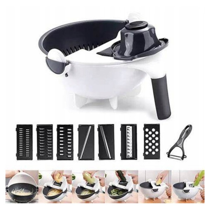 Set feliatoare manuale cu 7 cutite, Miska, alb, 21x10,5cm