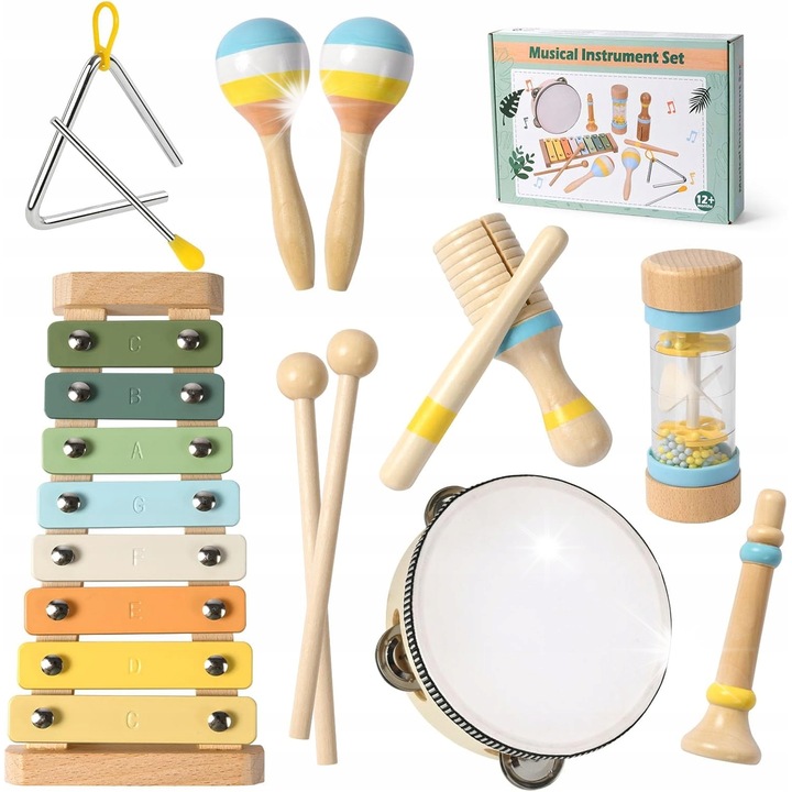 Montessori fa hangszerkészlet gyerekeknek, 8 az 1-ben, természetes, 3+ év