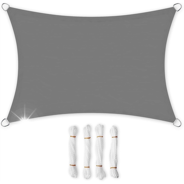 Правоъгълна тента за слънце 3x5м, сива/бежова, водоустойчива, с включени 4 въжета
