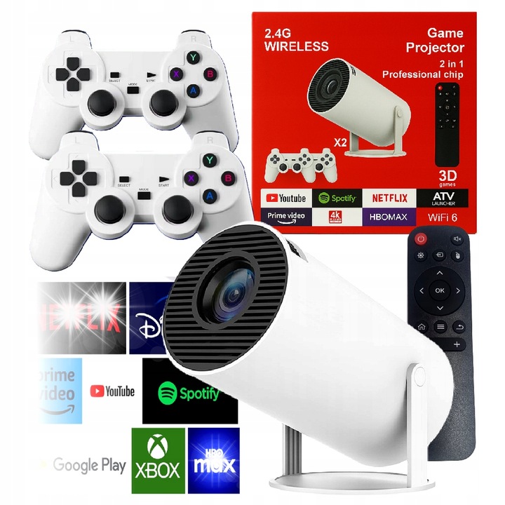 4K Videoprojektor, WiFi, Bluetooth, 2 pad szett, retro