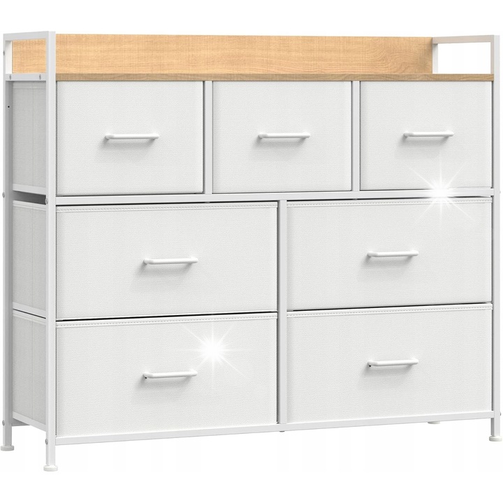 Скрин със 7 чекмеджета, от МДФ, за всекидневна, офис или спалня, стабилен, лесен за сглобяване, бял цвят