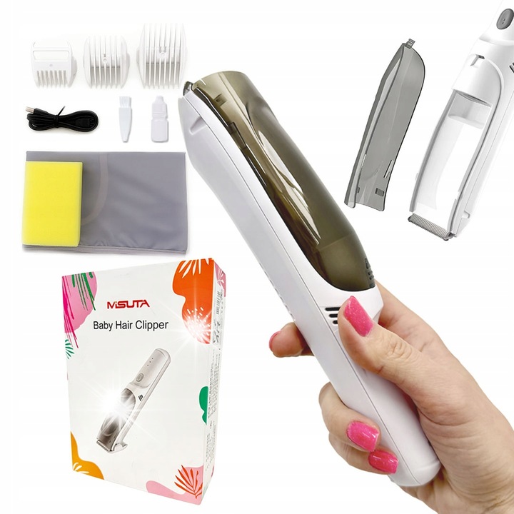 Masina de tuns parul pentru copii, alb, taiere 0-12 mm, functie de aspirare a parului, fara fir, rezistenta la apa