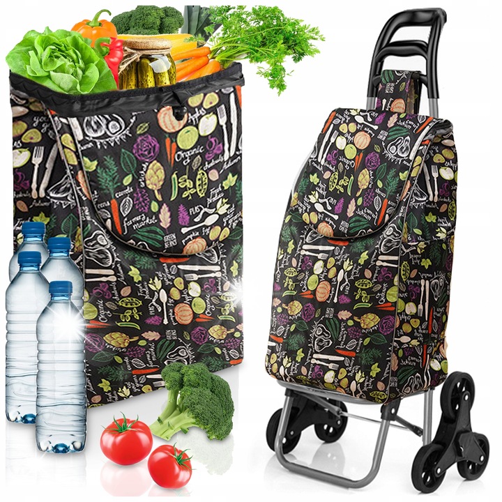 Bevásárlókocsi, 35L, lépcsőnjáró funkcióval, vízálló, fekete, mérete 100x40x20cm