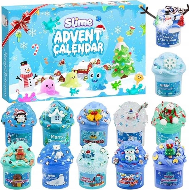 Calendar advent DIY, 24 Slime si 12 Accesorii Decorative, Multicolor