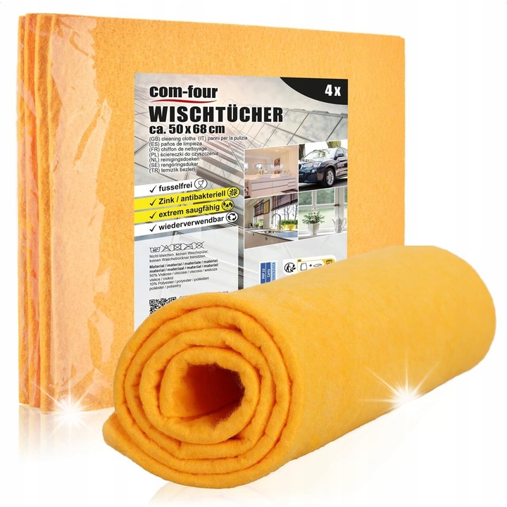 Set 4 servetele din microfibra, 50x68cm, portocalii, absorbtie ridicata, reutilizabile