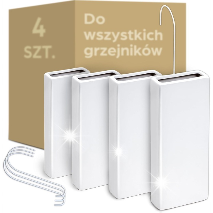 Umidificator ceramic, set 4 bucati, alb, cu suport elastic pentru calorifer