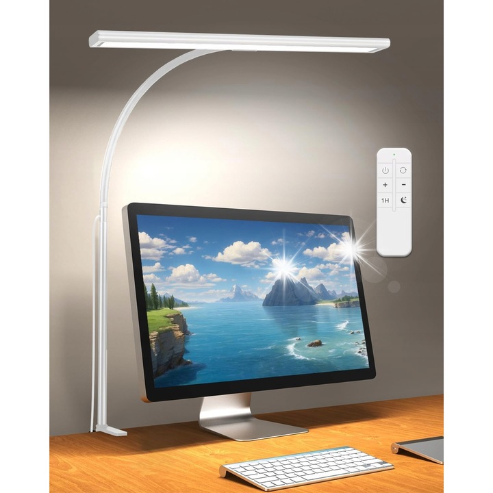 Lampa birou LED cu clip, 160 diode, 30 moduri de iluminare, alb, 40cm