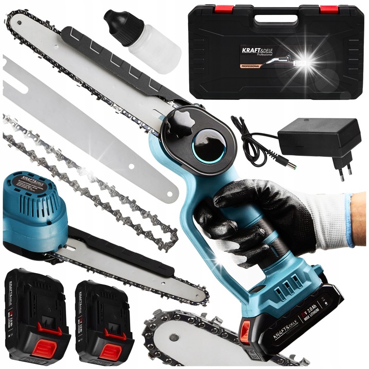 Láncfűrészek, 8 hüvelykes, Kraft&Dele, 2x21V akkumulátor, túrázáshoz