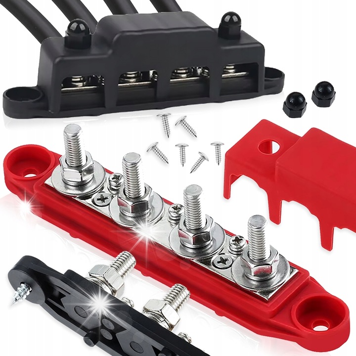 Комплект 2 разпределителни блока 12V-48V 250A, червен + черен цвят