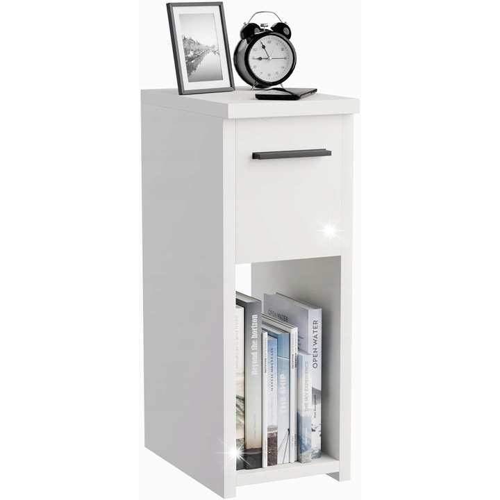 Noptiera, alb, 20x55x30,5cm, cu sertar si polita