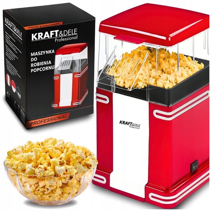 Masa de preparat popcorn, 1500W, alb-rosu, compacta, fara ulei
