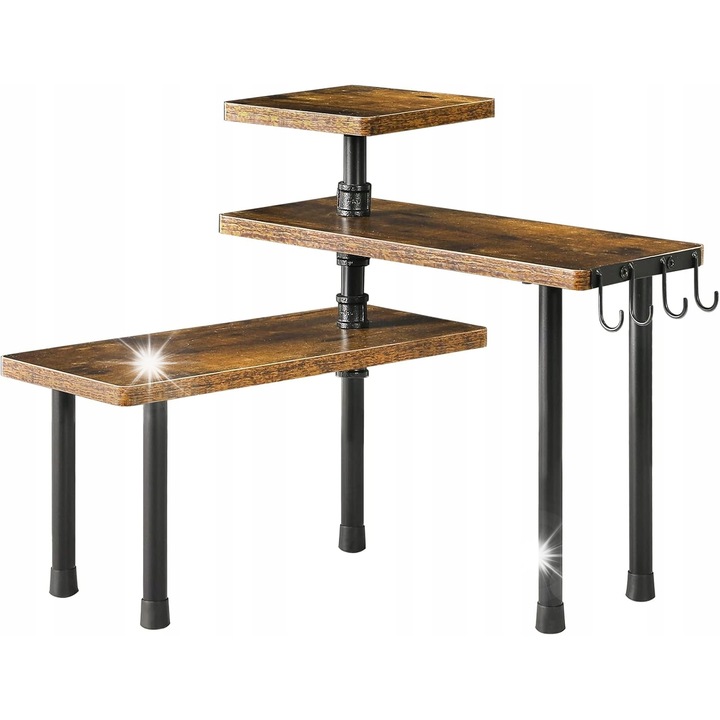 Raft organizator 3 nivele, design industrial, culoare brun rustic cu cadru negru, dimensiuni 63x17x40cm