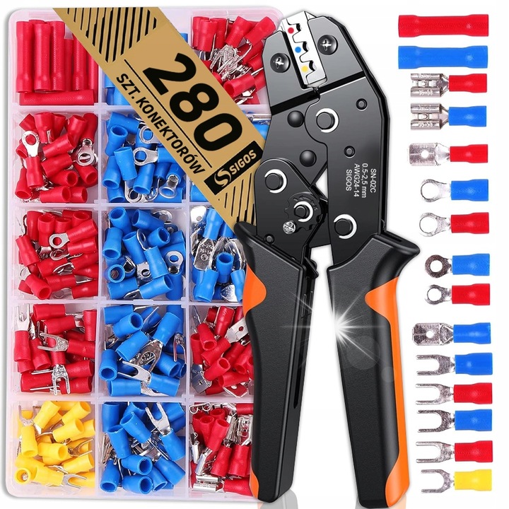 SN-02C krimpelő szerszámkészlet 280 szigetelt csatlakozóval, 19.5x13.5cm