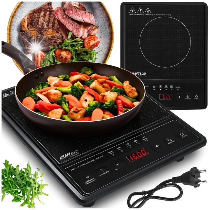 Plita electrica portabila, 2000W, 5 moduri de gatire, timer, compacta, 12-28cm