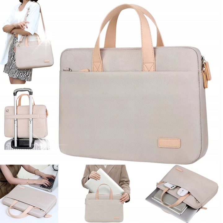 Laptop táska, 15-15,6 hüvelykes, bézs, vízálló nejlon, két rekesz, állítható pánt