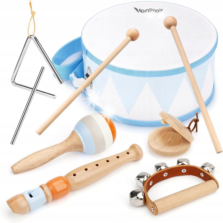 Set instrumente muzicale pentru copii 6 in 1, multicolor, din lemn, 2-4 ani