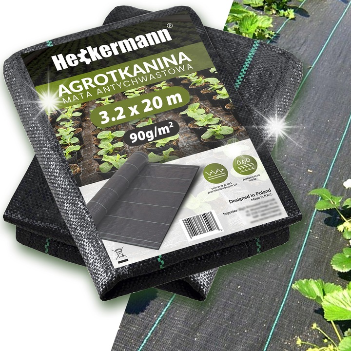 Fátyolfólia gyomirtó, 3,2x20m, 90g/m2, fekete, készlet