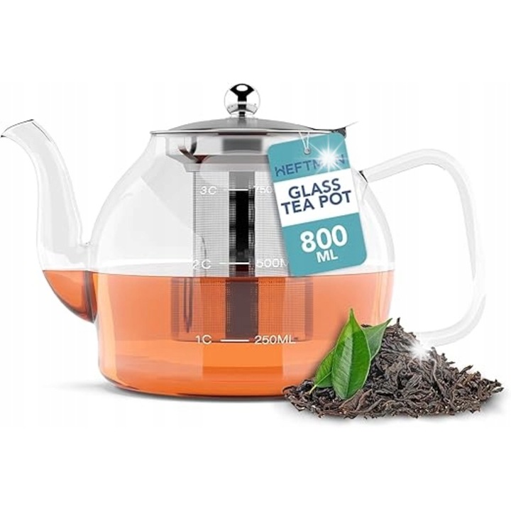 Ceainic din sticla clasic, 800ml, set ceainice si infuzoare