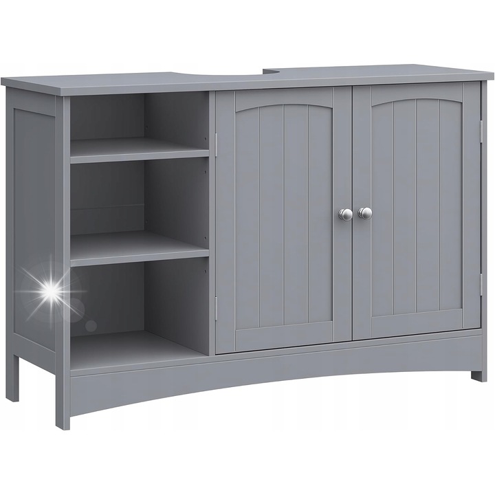 Шкаф за баня, сив, 30x90x60см, с вратички, 3 регулируеми рафта, модерен дизайн