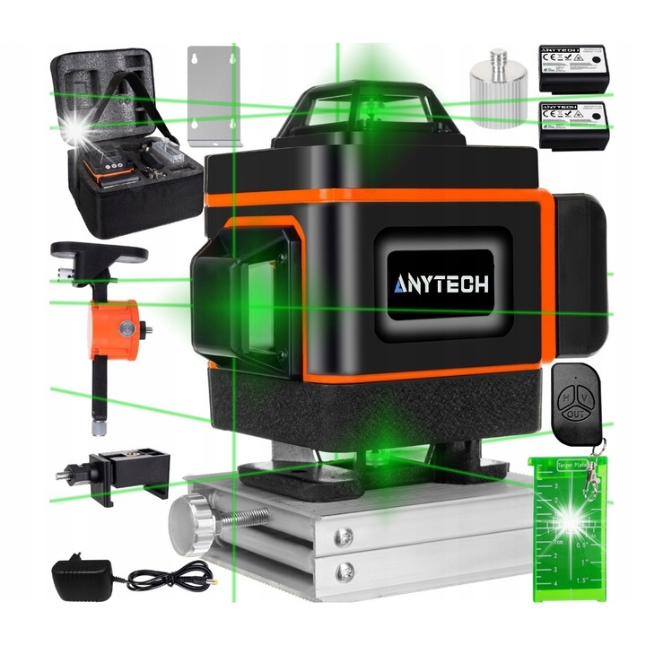 Лазерен нивелир 4D, 16 линии, зелен, 12x10x13см, пълен комплект