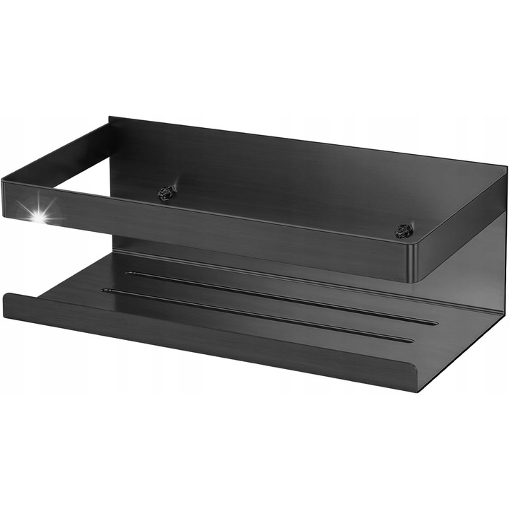 Suport pentru dus, metal inoxidabil, montare autocolant, capacitate 7 kg, negru, set 1x suport + 1x autocolant