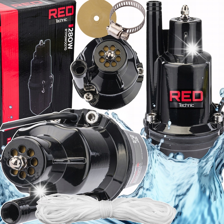 Pompa apa submersibila Red Technic RTPDW0070, 280W, 1080 l/h, 1/2" x 3/4", set cu snur si membrana de rezerva, 10m