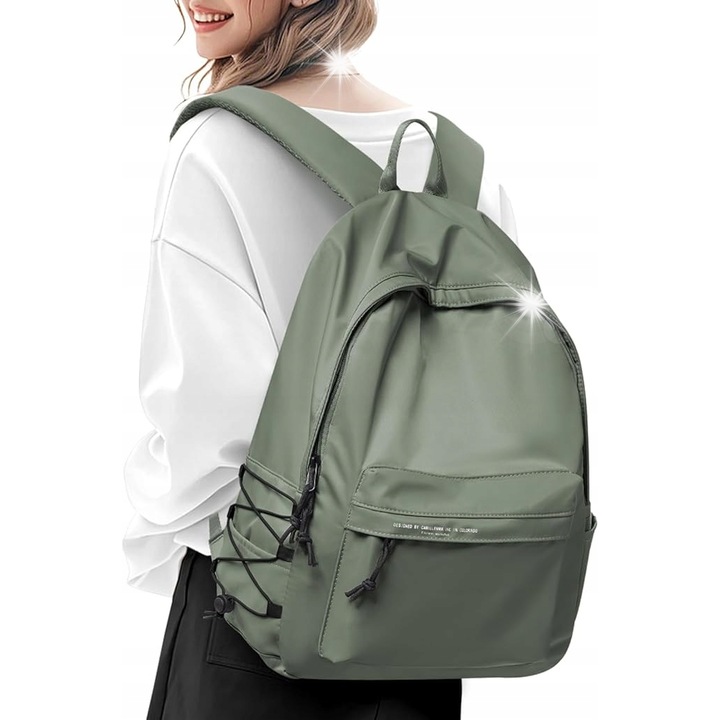 Ghiozdan scolar si de zi, verde, 32x44x13cm, capacitate 18L, compartiment pentru laptop 14"