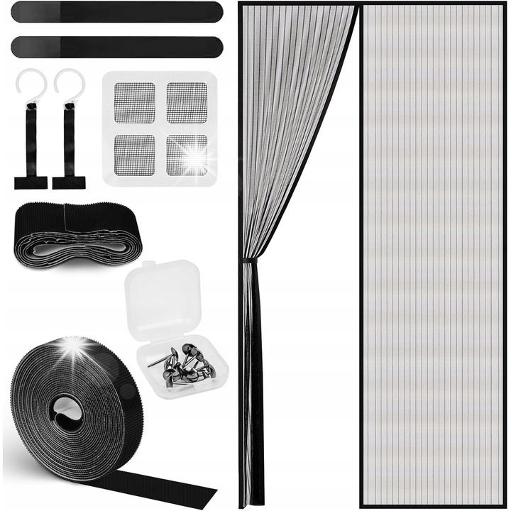 Plasa magnetica pentru usi, montaj usor, neagra, dimensiuni variate
