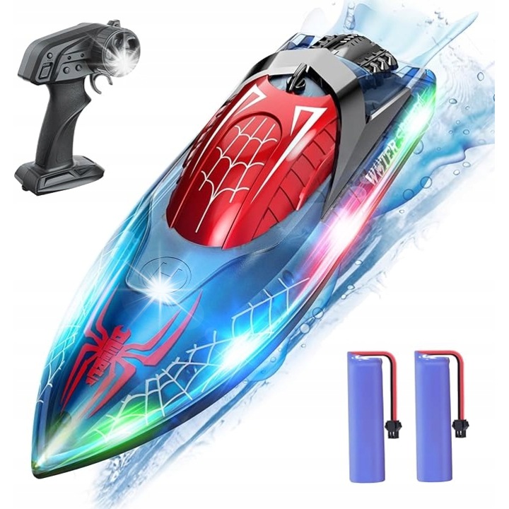 Лодка с дистанционно управление Glowing Spider, дизайн с графити, 2 батерии, 15 км/ч, 60 м, ABS, многоцветна