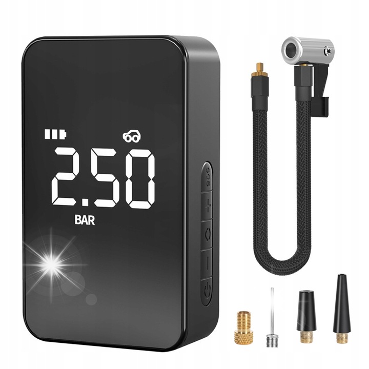 Pompa electrica portabila SUITU, 5 capete de umflare, 3800mAh, neagra, 145x80x46mm