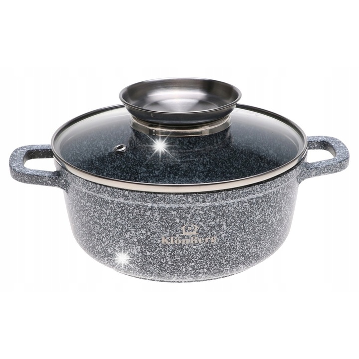 Oala 18 cm, aluminiu cu strat marmorat, capacitate 1,7 l, pentru gatit pe gaz, electric, ceramic si inductie