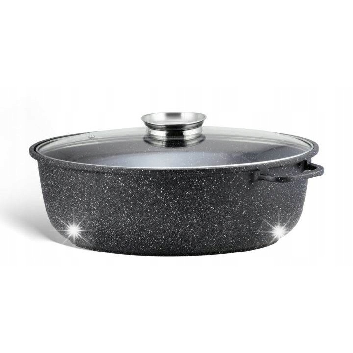 Керамична тава за печене, Klonberg, 8L, 38см, стъклен капак, мрамор, за фурна