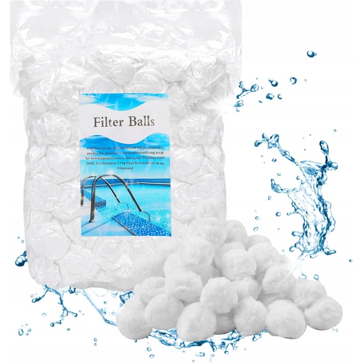 Комплект филтърни топки за басейни, 50мм, бели, 1400гр, заменят 50кг филтърен пясък